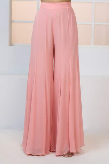 Shop Aariyana Couture Peach Viscose, Georgette, Net Embroidery, Beads, Peplum Kurta Sharara Set Shop_Aariyana Couture_Peach Viscose, Georgette, Net Embroidery, Beads, Peplum Kurta Sharara Set