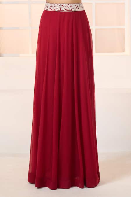 Buy Aariyana Couture Red Chiffon, Denim, Net Embroidery, Beads Off-shoulder Off Bustier Lehenga Set Online at Aza Fashions Buy_Aariyana Couture_Red Chiffon, Denim, Net Embroidery, Beads Off-shoulder Off Bustier Lehenga Set _Online_at_Aza_Fashions