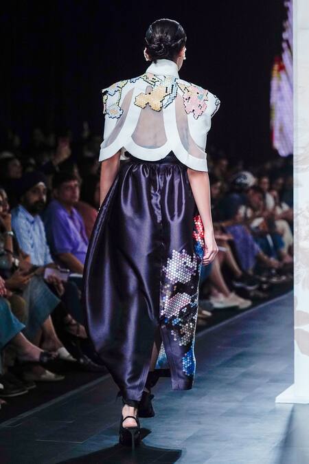 Shop_Pankaj & Nidhi_Ivory Hexapplique Cropped Kimono Cape _at_Aza_Fashions