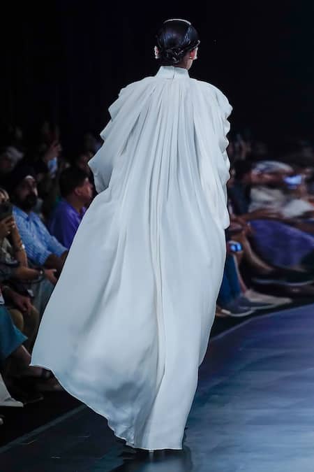 Shop_Pankaj & Nidhi_Ivory Cascade Cord Work Cape _at_Aza_Fashions