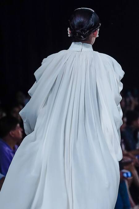 Pankaj & Nidhi_Ivory Cascade Cord Work Cape _Online_at_Aza_Fashions