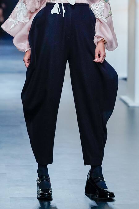 Buy_Pankaj & Nidhi_Black Wool Articulate Cocoon Pant _Online_at_Aza_Fashions