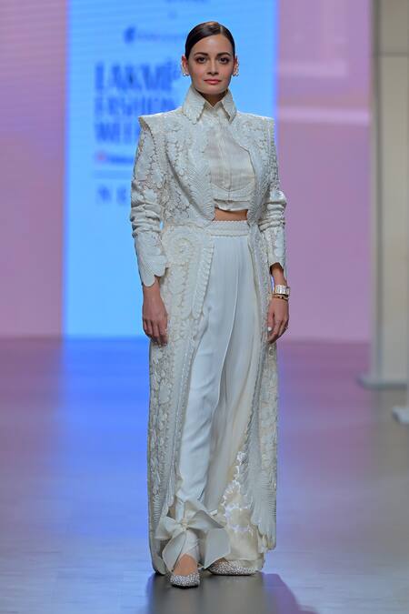 Pankaj & Nidhi Ivory Silk Georgette Embellished Cord Work Articulate Draped Pant Online at Aza Fashions Pankaj & Nidhi_Ivory Silk Georgette Embellished Cord Work Articulate Draped Pant _Online_at_Aza_Fashions