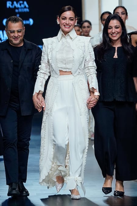 Buy Pankaj & Nidhi Ivory Silk Georgette Embellished Cord Work Articulate Draped Pant Online at Aza Fashions Buy_Pankaj & Nidhi_Ivory Silk Georgette Embellished Cord Work Articulate Draped Pant _Online_at_Aza_Fashions