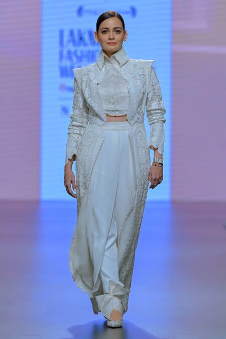 Shop Pankaj & Nidhi Ivory Silk Georgette Embellished Cord Work Articulate Draped Pant Online at Aza Fashions Shop_Pankaj & Nidhi_Ivory Silk Georgette Embellished Cord Work Articulate Draped Pant _Online_at_Aza_Fashions
