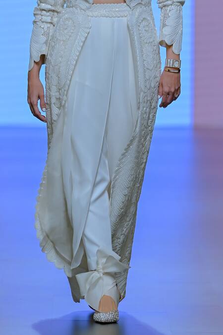 Pankaj & Nidhi Ivory Silk Georgette Embellished Cord Work Articulate Draped Pant at Aza Fashions Pankaj & Nidhi_Ivory Silk Georgette Embellished Cord Work Articulate Draped Pant _at_Aza_Fashions