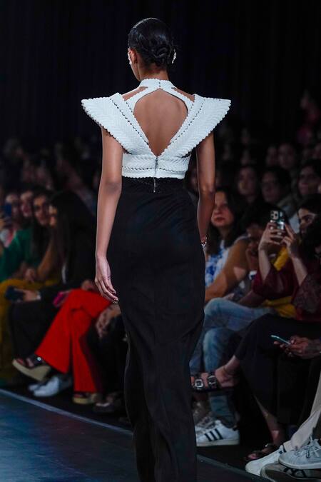 Shop_Pankaj & Nidhi_Black Suede Embroidery Warrior Goddess Articulate Skirt With Belt _at_Aza_Fashions