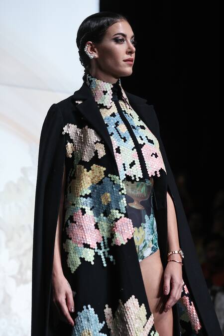 Buy Pankaj & Nidhi Black Hexa Rose Demi Goddess Embroidered Cape Online at Aza Fashions Buy_Pankaj & Nidhi_Black Hexa Rose Demi Goddess Embroidered Cape _Online_at_Aza_Fashions