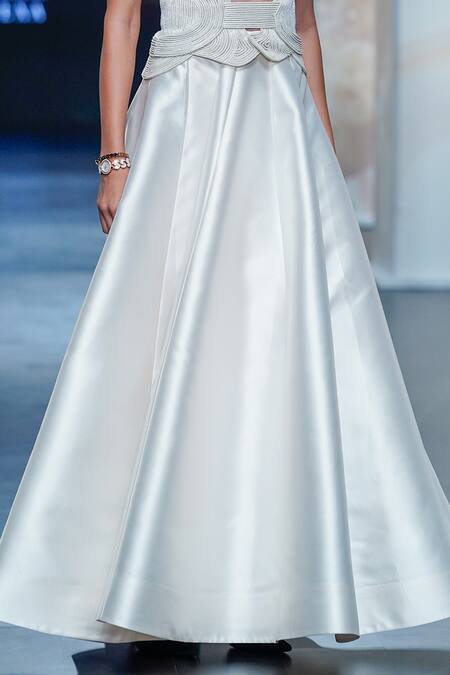 Pankaj & Nidhi Ivory Silk Organza, Satin Warrior Goddess Embellished Jacket And Skirt Set Online at Aza Fashions Pankaj & Nidhi_Ivory Silk Organza, Satin Warrior Goddess Embellished Jacket And Skirt Set _Online_at_Aza_Fashions