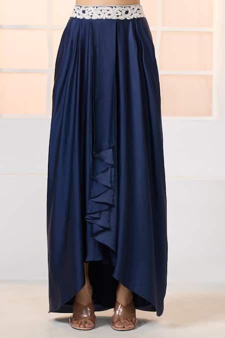 Buy_Aariyana Couture_Blue Embroidered Navy Jacket And Dhoti Skirt Set _Online_at_Aza_Fashions