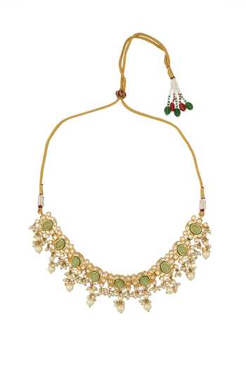 Buy_Nepra By Neha Goel_Gold Plated Pearls Kundan Embellished Choker Necklace With Earrings_Online_at_Aza_Fashions