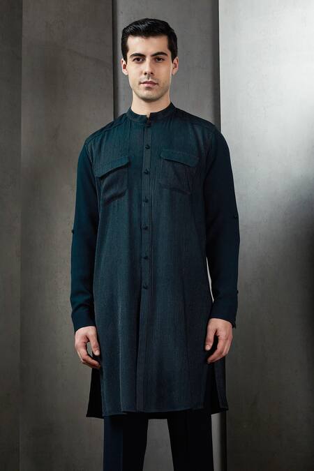 Rohit Gandhi + Rahul Khanna Green Georgette Pintucked Kurta And Pant Set Online at Aza Fashions Rohit Gandhi + Rahul Khanna_Green Georgette Pintucked Kurta And Pant Set _Online_at_Aza_Fashions