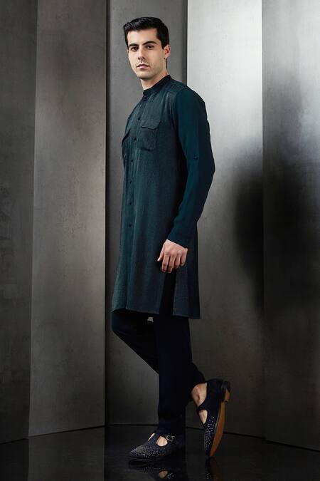 Buy Rohit Gandhi + Rahul Khanna Green Georgette Pintucked Kurta And Pant Set Online at Aza Fashions Buy_Rohit Gandhi + Rahul Khanna_Green Georgette Pintucked Kurta And Pant Set _Online_at_Aza_Fashions