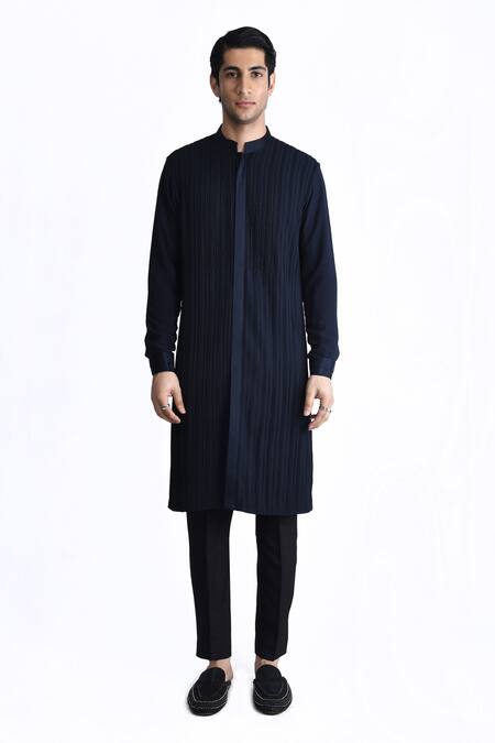Rohit Gandhi + Rahul Khanna Blue Georgette Embedded Cut Dana Work Yoke Kurta 
