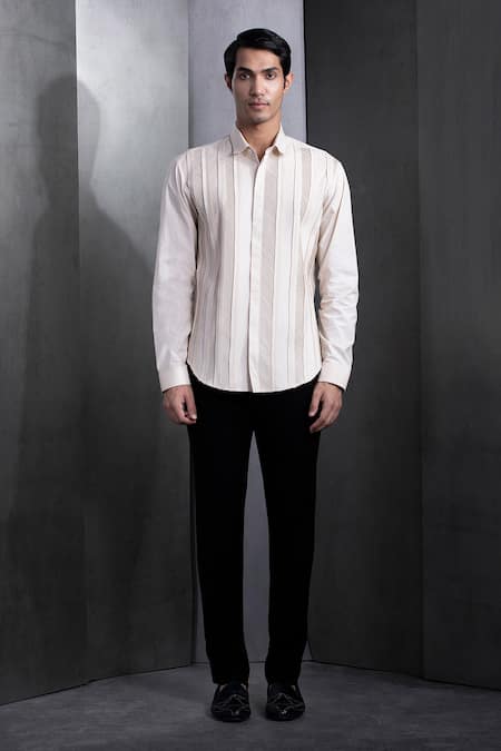 Rohit Gandhi + Rahul Khanna Herringbone Pintucked Shirt 