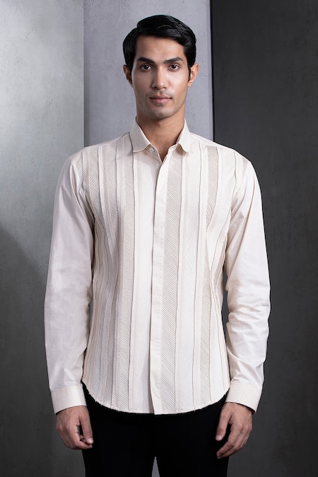 Rohit Gandhi + Rahul Khanna Herringbone Pintucked Shirt 