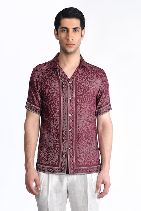 Rohit Gandhi + Rahul Khanna Geometric Thread Embroidered Shirt 