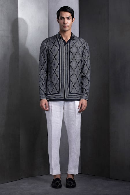 Rohit Gandhi + Rahul Khanna Geometric Diamond Print Silk Shirt 