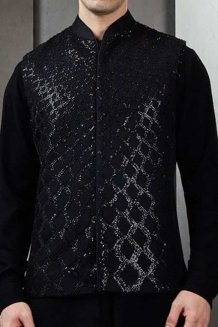 Rohit Gandhi + Rahul Khanna Astrophel Sequin Jaal Black Bundi 