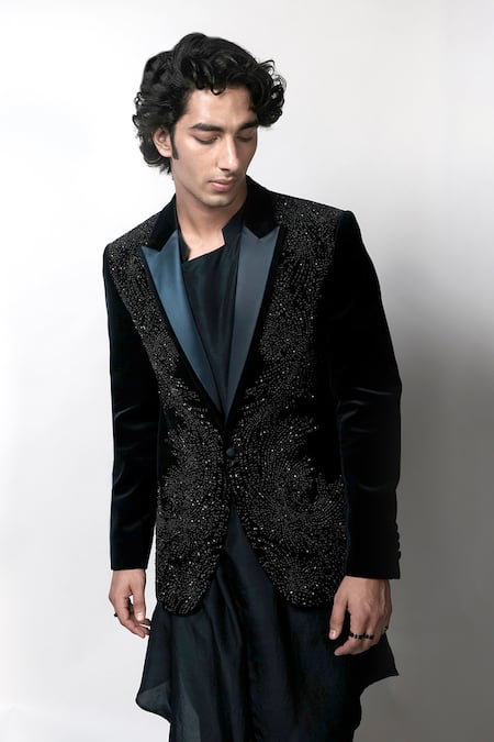 Buy_Rohit Gandhi + Rahul Khanna_Green Silk Asymmetric Draped Kurta And Pyjama Set _Online_at_Aza_Fashions