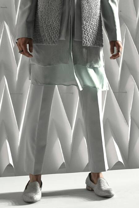 Rohit Gandhi + Rahul Khanna_Blue Georgette Arris Double Layered Kurta And Pyjama Set _Online_at_Aza_Fashions