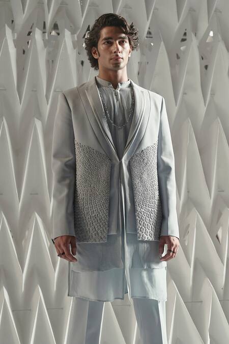 Buy_Rohit Gandhi + Rahul Khanna_Blue Georgette Arris Double Layered Kurta And Pyjama Set _Online_at_Aza_Fashions