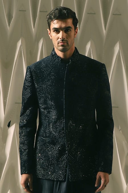 Rohit Gandhi + Rahul Khanna Green Silk Paneled Asymmetrical Kurta And Pyjama Set Online at Aza Fashions Rohit Gandhi + Rahul Khanna_Green Silk Paneled Asymmetrical Kurta And Pyjama Set _Online_at_Aza_Fashions