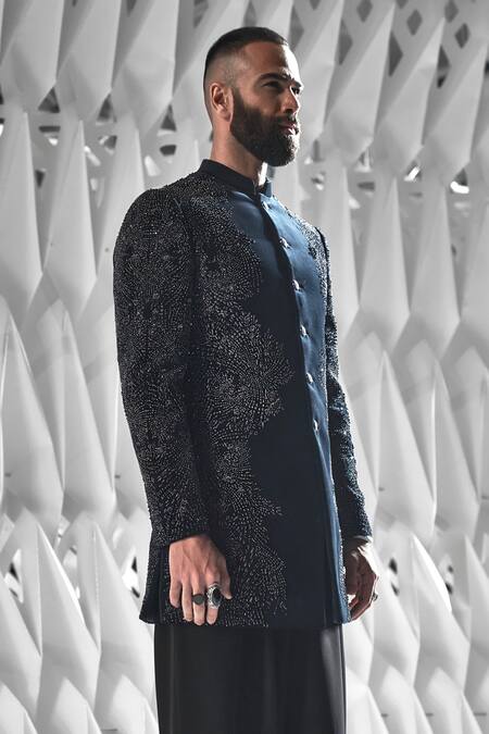 Buy Rohit Gandhi + Rahul Khanna Green Velvet Embroidered Bead Iwan Thread Mosaic Sherwani Online at Aza Fashions Buy_Rohit Gandhi + Rahul Khanna_Green Velvet Embroidered Bead Iwan Thread Mosaic Sherwani _Online_at_Aza_Fashions