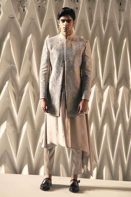 Rohit Gandhi + Rahul Khanna Yemeni Silk Pearl Embellished Sherwani 