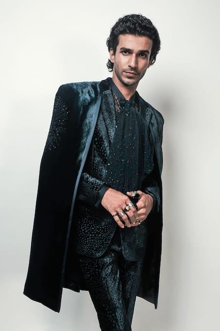 Rohit Gandhi + Rahul Khanna Supernova Silk Velvet Embroidered Tuxedo 