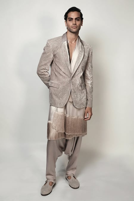 Rohit Gandhi + Rahul Khanna Basilica Silk Velvet Pearl Embellished Tuxedo 