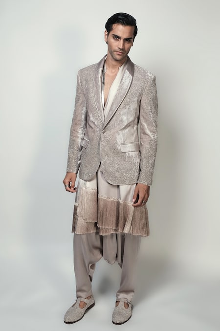 Rohit Gandhi + Rahul Khanna Basilica Silk Velvet Pearl Embellished Tuxedo 