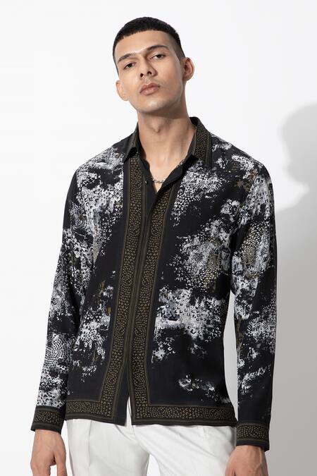 Buy Rohit Gandhi + Rahul Khanna Black Silk, Crepe Printed Button Down Shirt Online at Aza Fashions Buy_Rohit Gandhi + Rahul Khanna_Black Silk, Crepe Printed Button Down Shirt _Online_at_Aza_Fashions