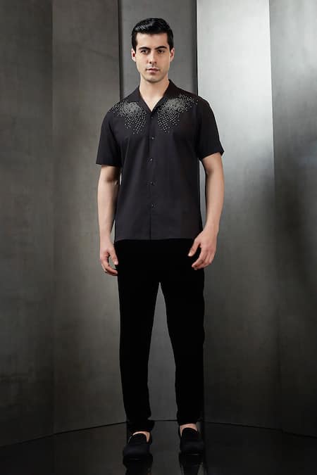 Rohit Gandhi + Rahul Khanna Silk Thread & Bead Embroidered Shirt 