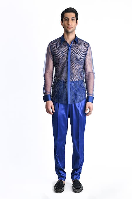 Rohit Gandhi + Rahul Khanna Sheer Crystal Embroidered Shirt 