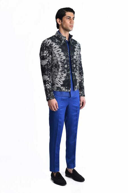Buy_Rohit Gandhi + Rahul Khanna_Black Silk, Crepe Placement Printed Button Down Shirt _Online_at_Aza_Fashions
