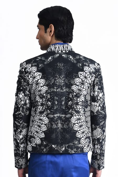 Shop Rohit Gandhi + Rahul Khanna Black Silk, Crepe Placement Printed Button Down Shirt Online at Aza Fashions Shop_Rohit Gandhi + Rahul Khanna_Black Silk, Crepe Placement Printed Button Down Shirt _Online_at_Aza_Fashions