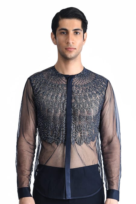 Rohit Gandhi + Rahul Khanna Crystal & Sequin Embroidered Shirt 