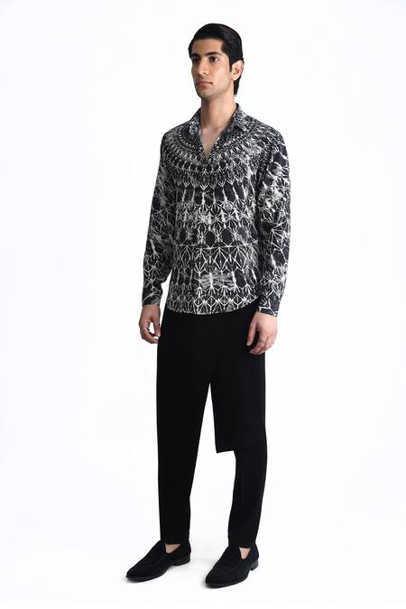 Buy_Rohit Gandhi + Rahul Khanna_Black Silk, Crepe Printed Shirt _Online_at_Aza_Fashions