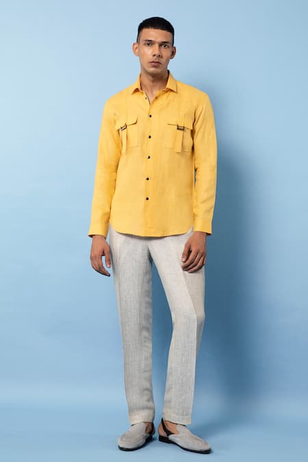 Rohit Gandhi + Rahul Khanna Linen Button Down Solid Shirt 