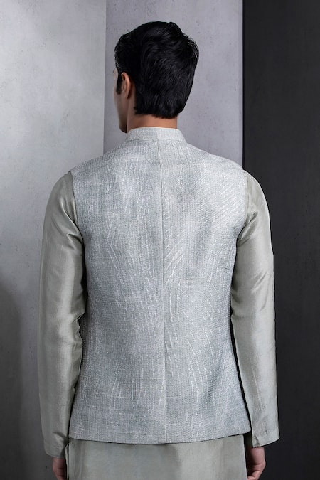 Rohit Gandhi + Rahul Khanna Mint Green Embroidered Silk Bundi 