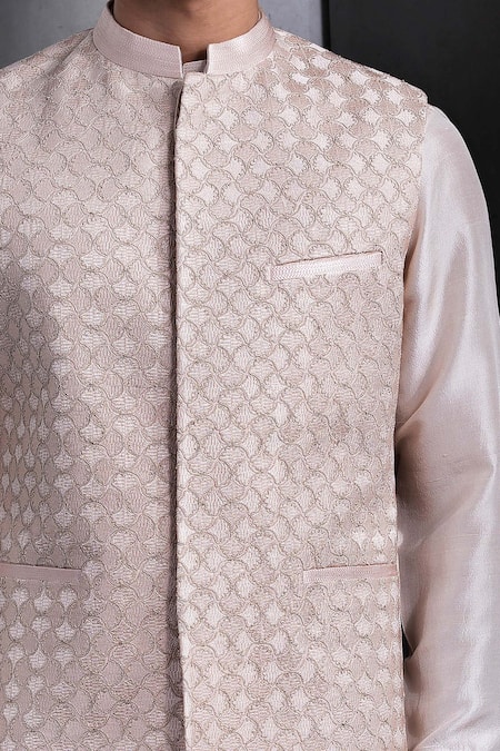 Buy Rohit Gandhi + Rahul Khanna Pink Silk Embroidery Thread Bundi Online at Aza Fashions Buy_Rohit Gandhi + Rahul Khanna_Pink Silk Embroidery Thread Bundi _Online_at_Aza_Fashions