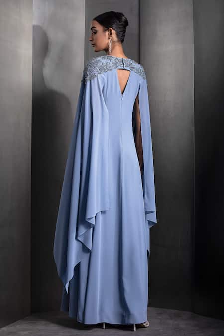 Shop Rohit Gandhi + Rahul Khanna Blue Georgette Embroidered Sequin Round Floral Crystal Bodice Kaftan at Aza Fashions Shop_Rohit Gandhi + Rahul Khanna_Blue Georgette Embroidered Sequin Round Floral Crystal Bodice Kaftan _at_Aza_Fashions