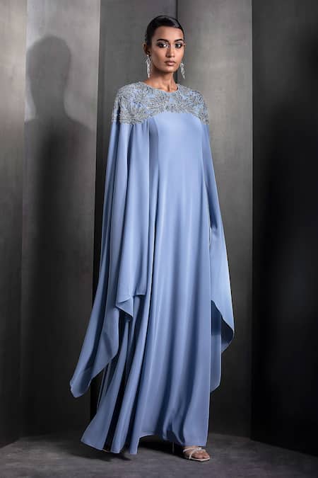 Rohit Gandhi + Rahul Khanna Blue Georgette Embroidered Sequin Round Floral Crystal Bodice Kaftan Online at Aza Fashions Rohit Gandhi + Rahul Khanna_Blue Georgette Embroidered Sequin Round Floral Crystal Bodice Kaftan _Online_at_Aza_Fashions