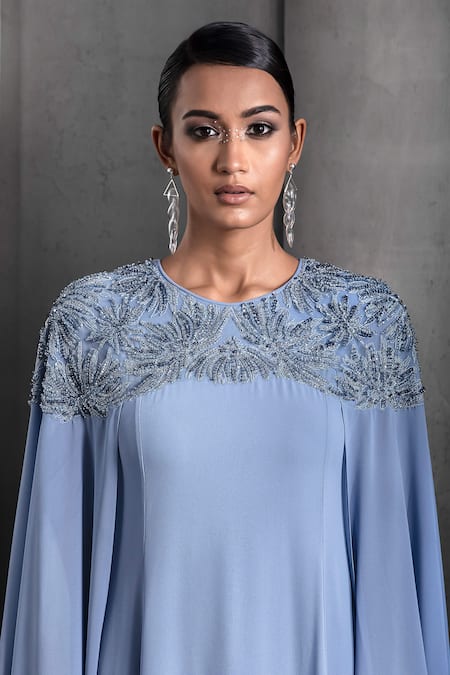 Buy Rohit Gandhi + Rahul Khanna Blue Georgette Embroidered Sequin Round Floral Crystal Bodice Kaftan Online at Aza Fashions Buy_Rohit Gandhi + Rahul Khanna_Blue Georgette Embroidered Sequin Round Floral Crystal Bodice Kaftan _Online_at_Aza_Fashions
