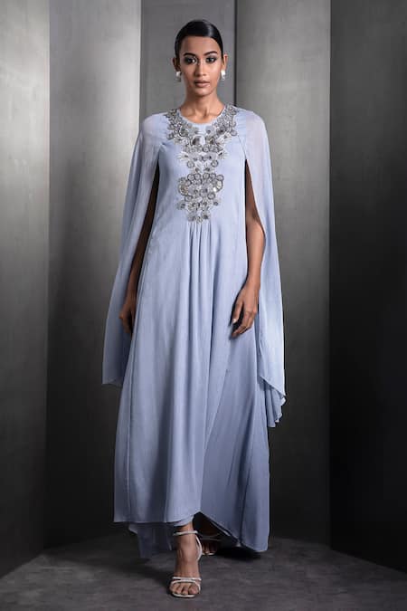 Rohit Gandhi + Rahul Khanna Metallic Crystal Embroidered Bodice Kaftan 