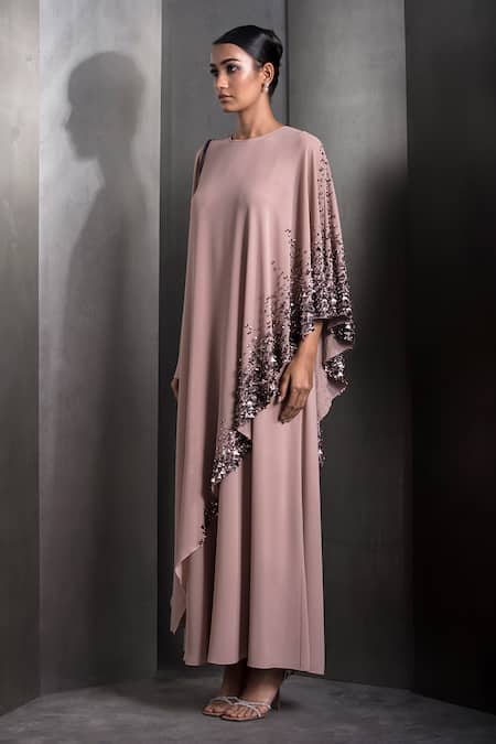 Buy Rohit Gandhi + Rahul Khanna Pink Georgette Sequins, Crystals Round Neck Metallic Embroidered Layered Kaftan Online at Aza Fashions Buy_Rohit Gandhi + Rahul Khanna_Pink Georgette Sequins, Crystals Round Neck Metallic Embroidered Layered Kaftan _Online_at_Aza_Fashions