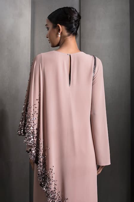 Rohit Gandhi + Rahul Khanna Pink Georgette Sequins, Crystals Round Neck Metallic Embroidered Layered Kaftan at Aza Fashions Rohit Gandhi + Rahul Khanna_Pink Georgette Sequins, Crystals Round Neck Metallic Embroidered Layered Kaftan _at_Aza_Fashions