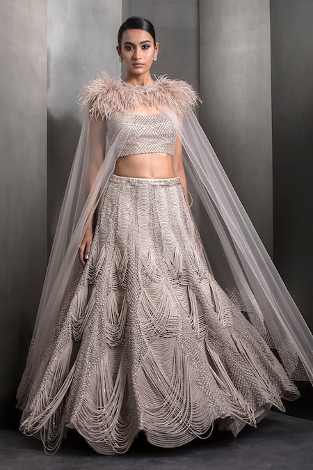 Rohit Gandhi + Rahul Khanna Sequin Cord Embroidered Scalloped Lehenga With Blouse 