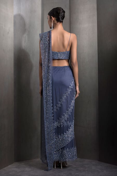 Rohit Gandhi + Rahul Khanna Cutdana Chevron Embroidered Pre-Draped Saree With Blouse